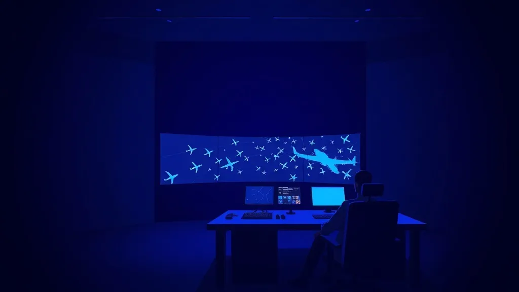 A lone operator monitors multiple autonomous aircraft on a control console, illustrating the human supervision bottleneck in Advanced Air Mobility.