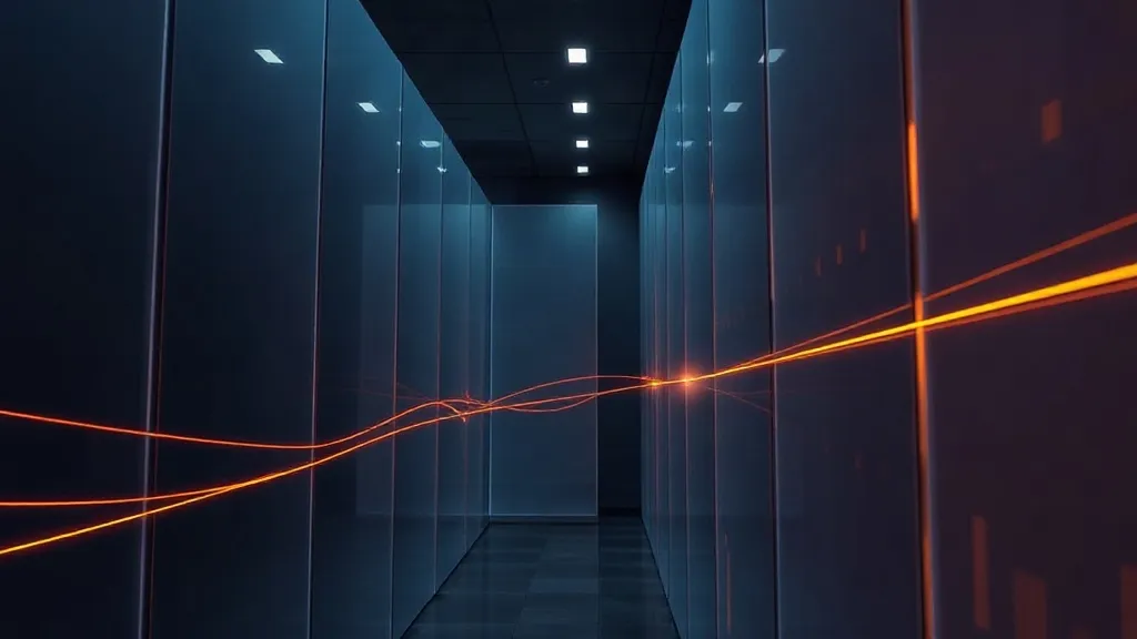 Translucent architectural partitions in a dim interior with glowing light trails passing between them, symbolizing data and control crossing organizational boundaries.