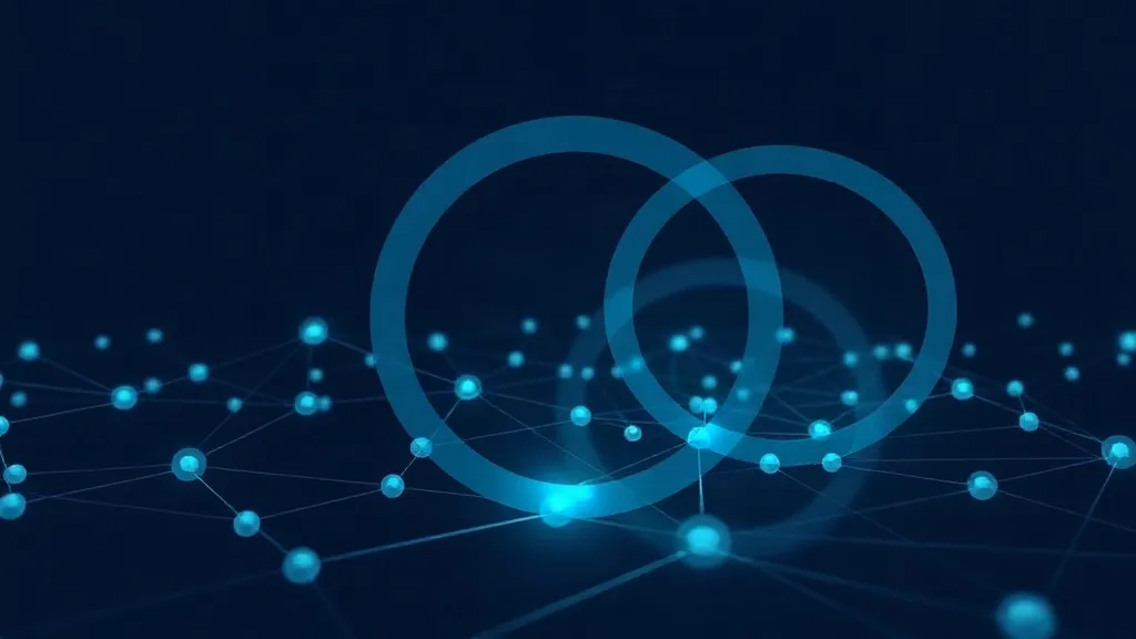 Overlapping translucent rings symbolizing intersecting regulatory frameworks over a data network, representing convergence without any visible text.