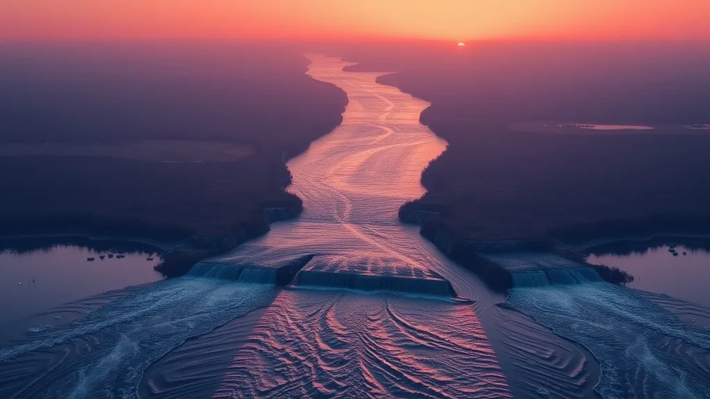 Aerial view of three distinct currents flowing side by side without merging, symbolizing separate regulatory tracks that have not yet converged.