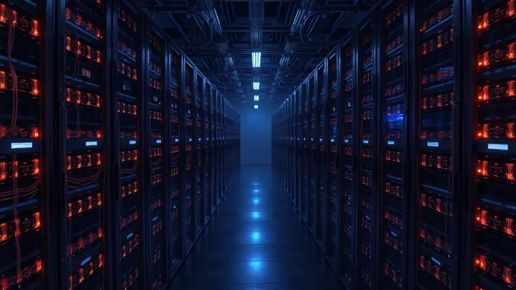 Aerial view of a data center with warm and cool lighting zones overlapping, symbolizing infrastructure in transition.