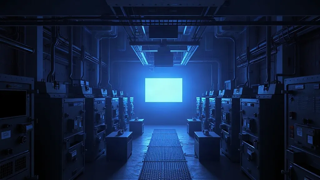 A factory floor where most machines sit in shadow and only a handful are illuminated by a scanning light, representing incomplete asset visibility.
