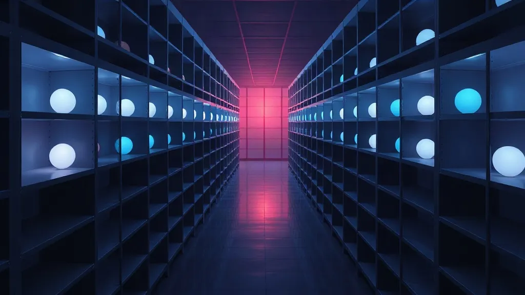 Rows of unlabeled glowing orbs on empty shelves, symbolizing uncomparable credentials without a common standard.