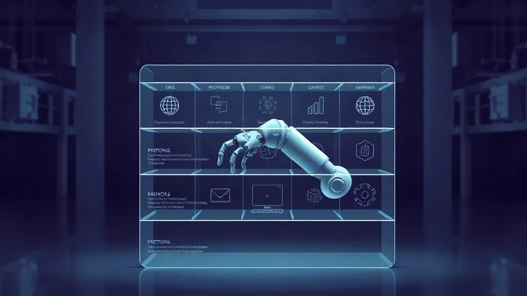 A robotic arm seen through layered glass panels suggesting separation between an outer sensing and tooling layer and an inner control system.