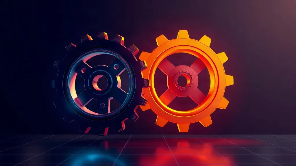 Abstract image of two mismatched glowing gears grinding against each other above an empty grid, symbolizing competing optimization systems with no governing framework between them.