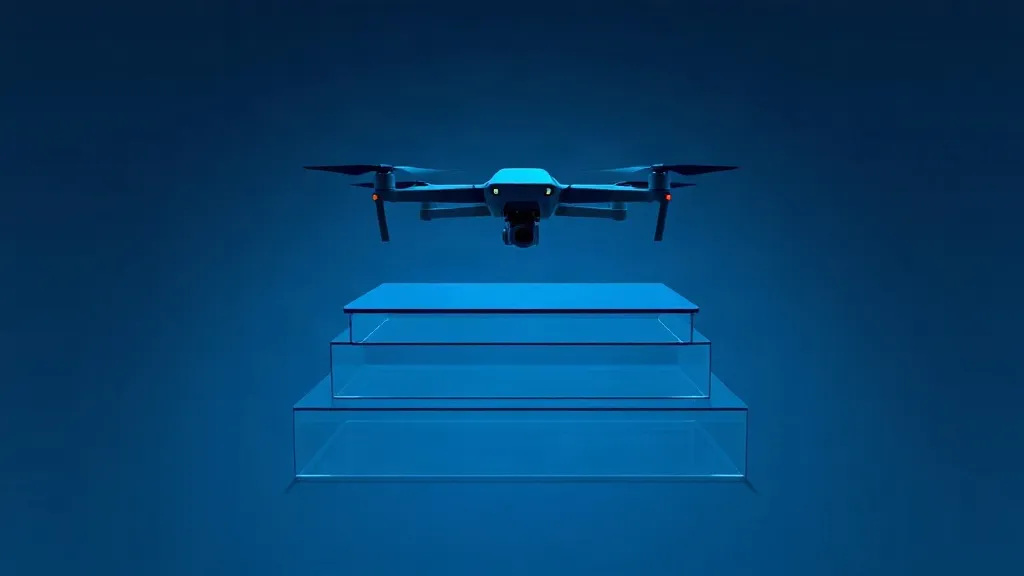 An unmanned aircraft hovering above layered glass panels symbolizing separate tiers of safety certification.