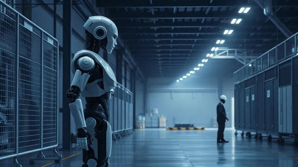 A humanoid robot working alongside a human on an open factory floor with no safety barrier between them.