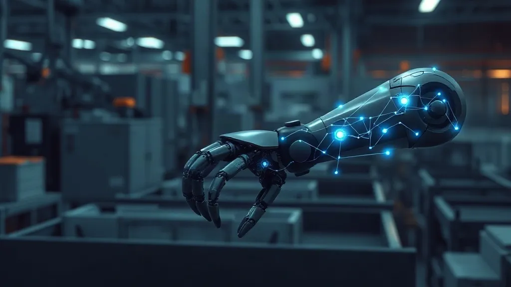 A robotic arm with illuminated internal circuitry, some connection points fading into open, unsecured light at the frame's edge.