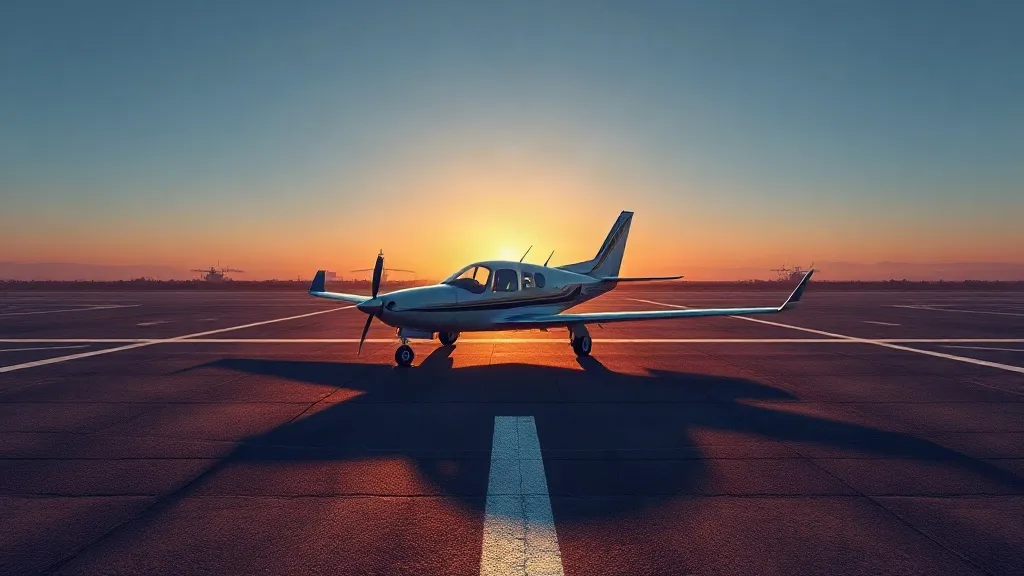 A small electric training aircraft on a runway at dawn with its shadow crossing differently colored ground markings, symbolizing divided regulatory jurisdictions