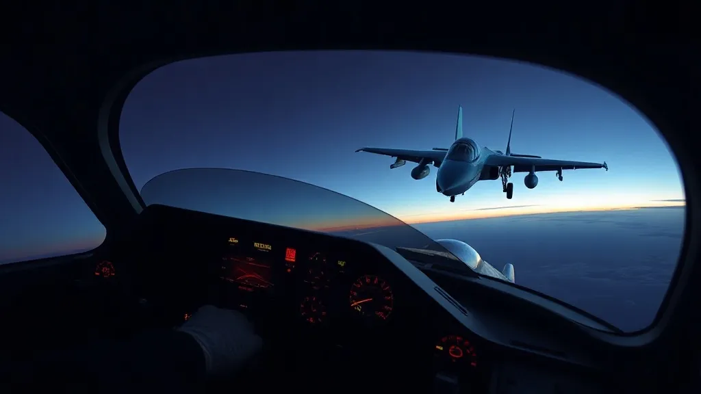 A pilot in a cockpit views a holographic projection of an autonomous wingman aircraft on the heads-up display.
