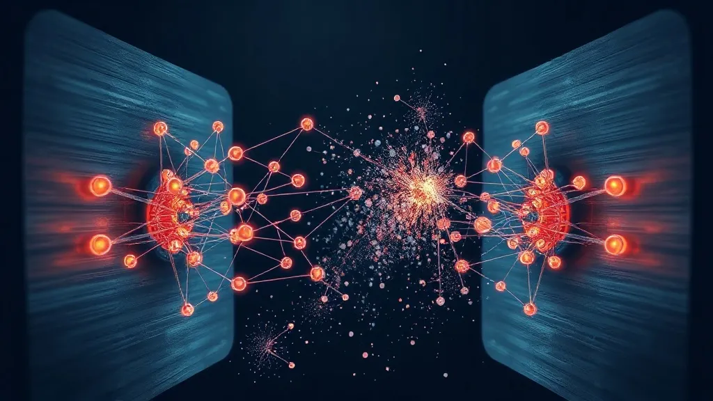 Abstract rendering of a glowing neural network lattice compressed between metal plates, symbolizing model compression under structural stress.
