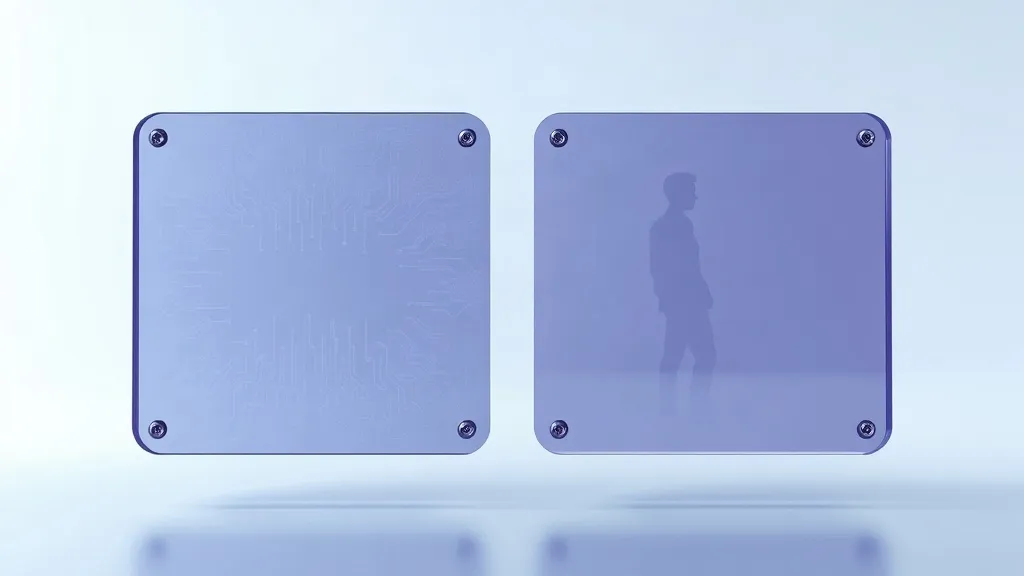 Two distinct translucent panels representing separate AI transparency obligations, one symbolizing content marking and the other symbolizing interaction disclosure.