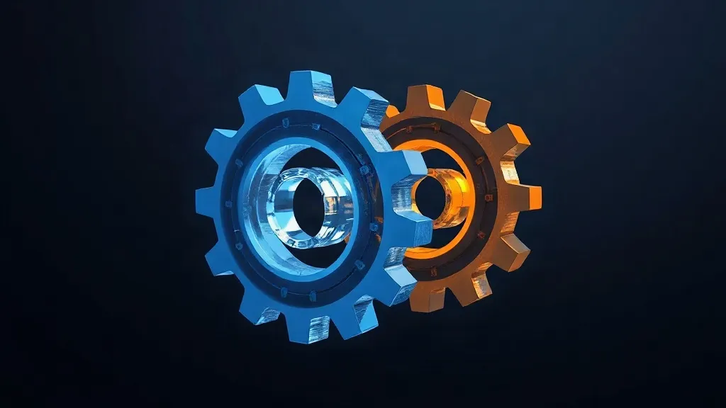 Two interlocking translucent gears symbolizing overlapping regulatory systems for clinical AI in Europe