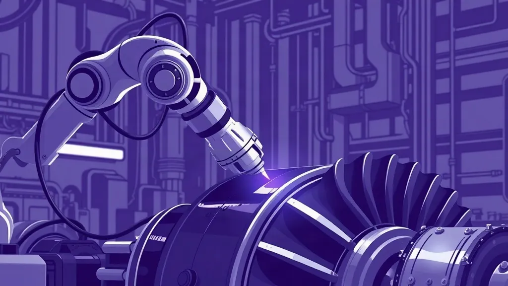 A robotic arm inspecting an aerospace turbine component under controlled lighting, symbolizing automated verification of engineering evidence.