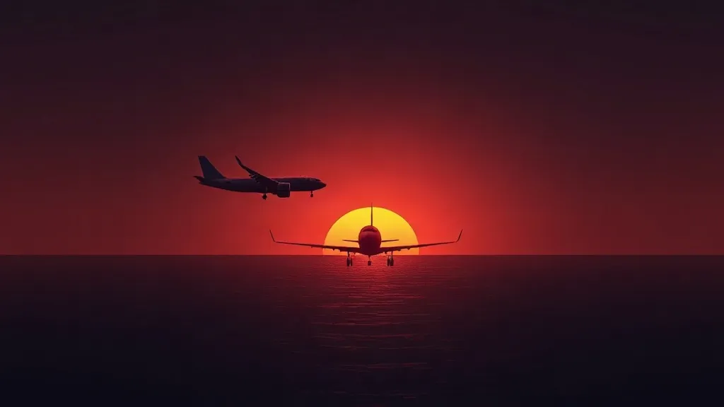 Abstract image of two aircraft silhouettes over an ocean linked by a converging line of light, symbolizing transatlantic regulatory alignment.