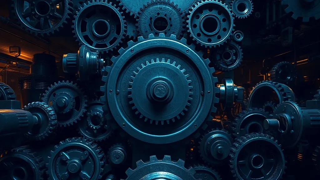 A single small gear straining to drive a much larger network of interlocked gears, symbolizing regulatory capacity strain.