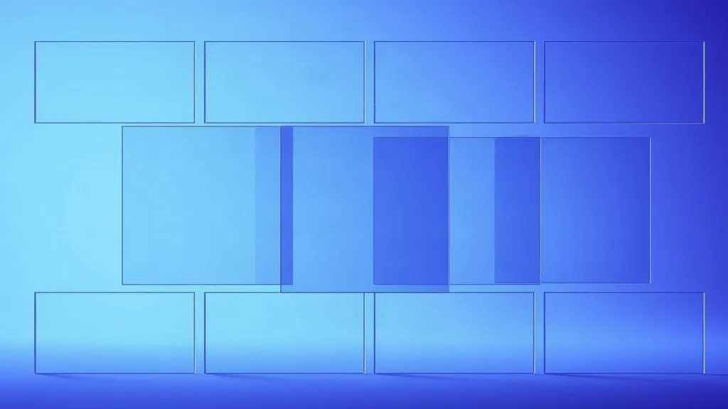Layered translucent glass panels arranged in a grid, symbolizing a two-axis risk framework, with no visible text.