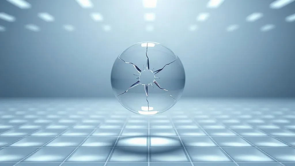 A translucent sphere with an internal crack suspended over a grid of light, symbolizing a hidden flaw inside an approved AI-enabled medical device.