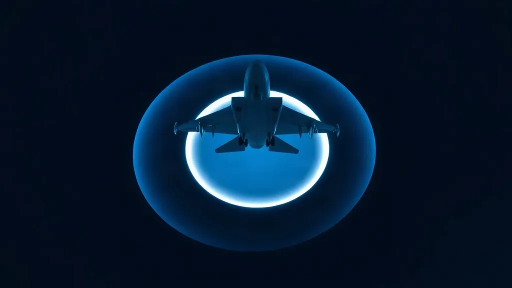 A jet aircraft silhouette framed by three distinct rings of light symbolizing separate layers of safety scrutiny.