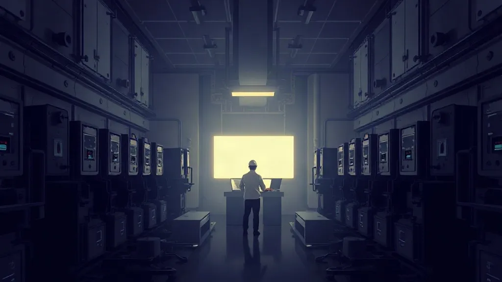 A lone illuminated control console stands out against a darkened industrial plant floor, symbolizing one certified operator among many still deciding.