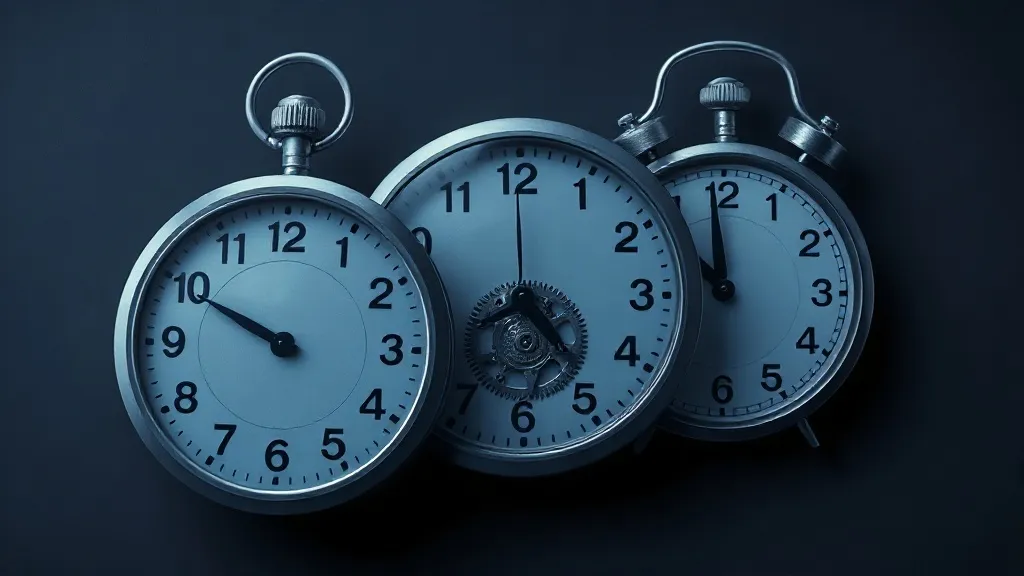 Three interlocking mechanical clocks running at different speeds, symbolizing misaligned regulatory timelines for AI-enabled medical devices.