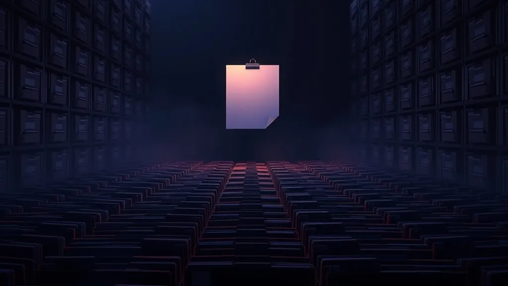 An illuminated paper hovers above a dim archive of closed files, symbolizing a single publication mistaken for finished regulatory guidance.