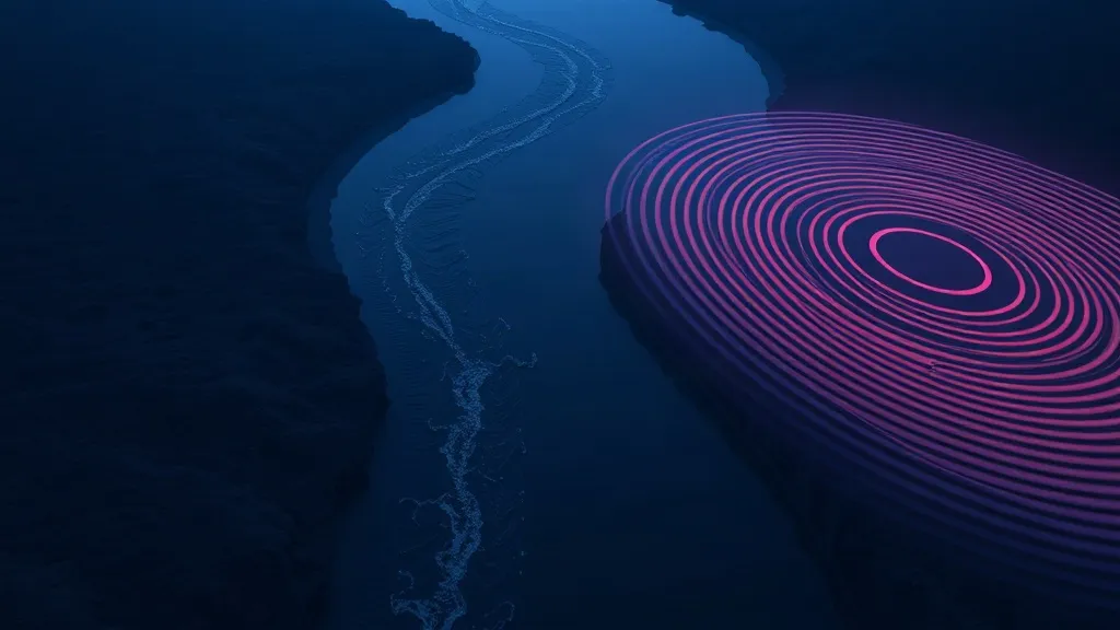 Aerial view of a river forking into two channels, symbolizing diverging US and EU regulatory paths for AI medical devices