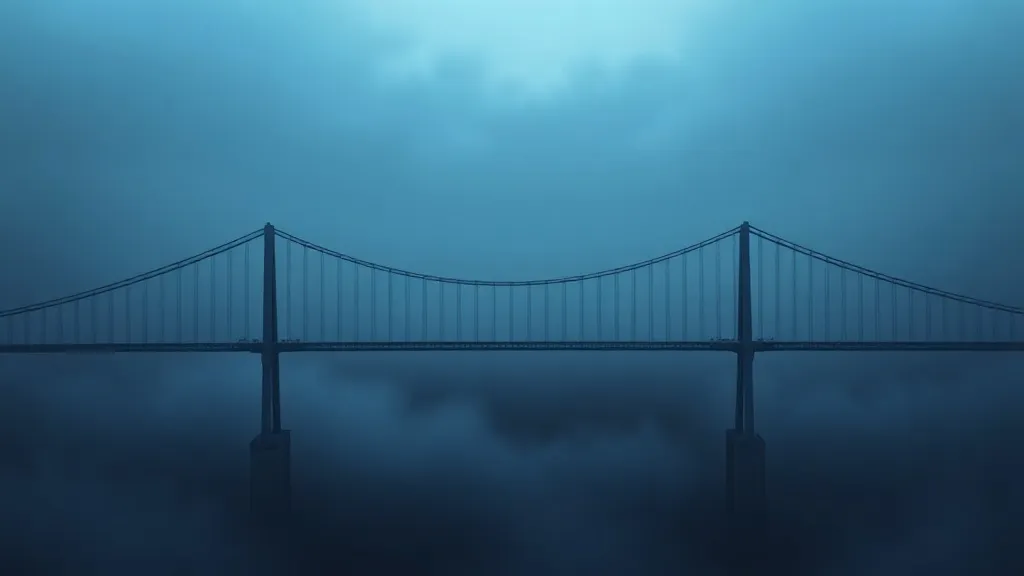 A bridge cable splitting into two diverging strands over water, symbolizing regulatory paths that have not yet converged.