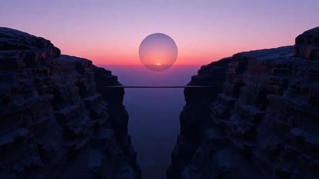 A luminous bridge connecting two distinct rock formations, symbolizing a unified regulatory pathway between separate compliance regimes.