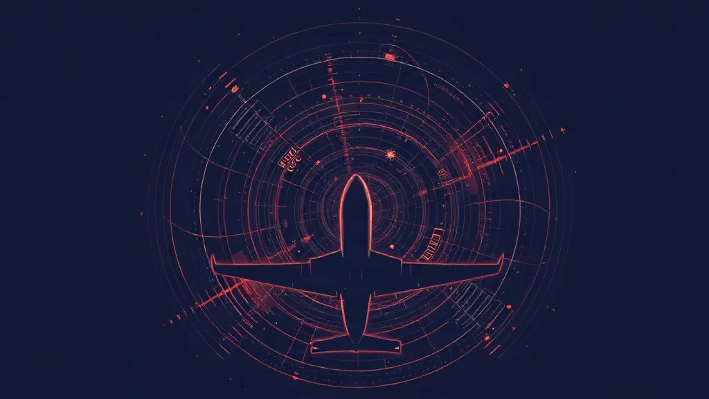 Abstract illustration of satellite navigation signals converging on an aircraft, with some signal arcs shown fractured to represent spoofing interference.