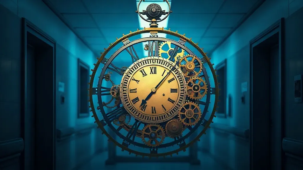 Abstract image of interlocking clock gears lit in blue and gold, symbolizing compressed regulatory deadlines in healthcare.