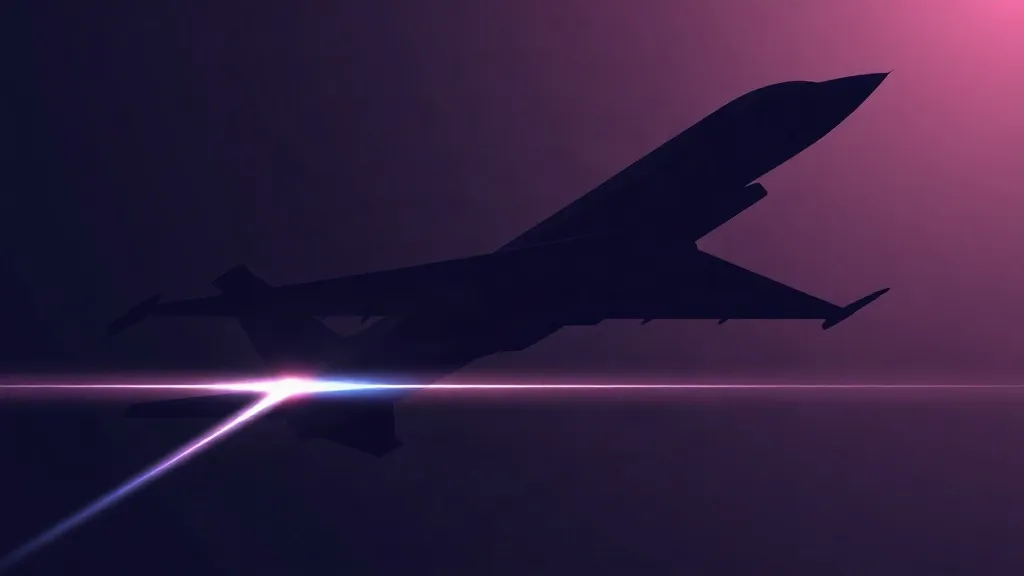 An aircraft silhouette divided between a structured technical grid and softer light trails, symbolizing the split between flight autonomy and mission autonomy.