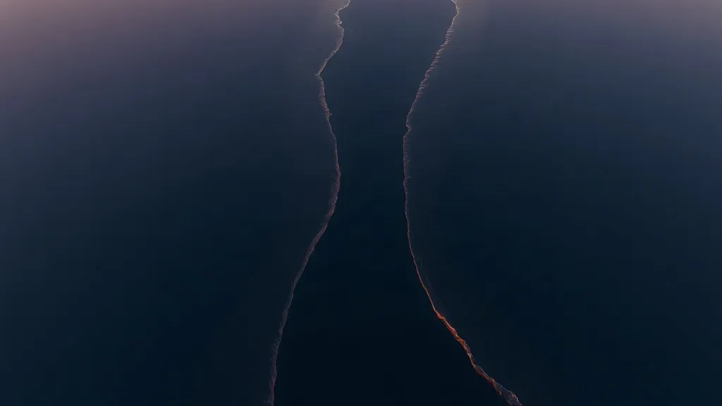A river delta splitting into two divergent channels, symbolizing diverging regulatory paths for AI-enabled medical devices.