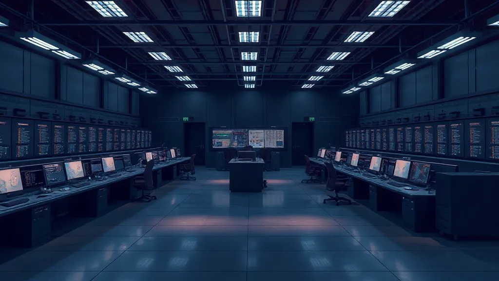 A divided industrial control room with one half staffed by human operators and the other half dark and unattended, symbolizing selective automation.
