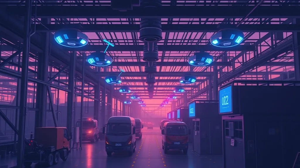 Ceiling-mounted AI cameras and sensors monitor an industrial plant floor, illustrating the rise of AI-based safety surveillance systems.
