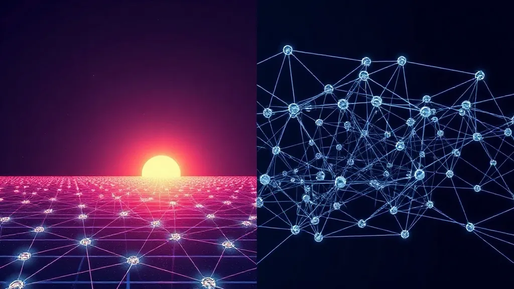 Abstract split image contrasting a clear, resolved network pathway with a dense, unresolved tangle of nodes, symbolizing divergent regulatory progress in life sciences AI.