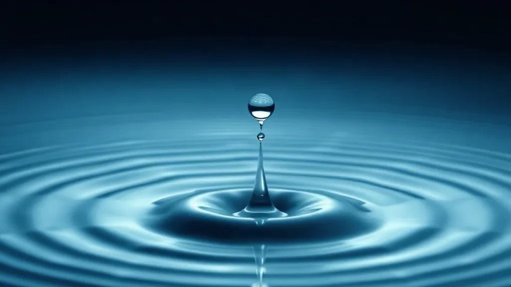 A droplet frozen mid-fall above a rippling pool, symbolizing a preserved moment of model state before it changes.