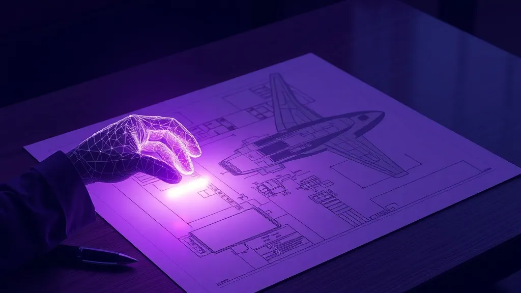 A technical aerospace drawing half hand-drafted and half generated by holographic AI, with an unsigned signature block.